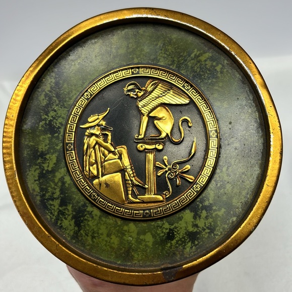 Vintage faux green marble KAISER COFFEE pedestal tin with Mythological design - Picture 3 of 8